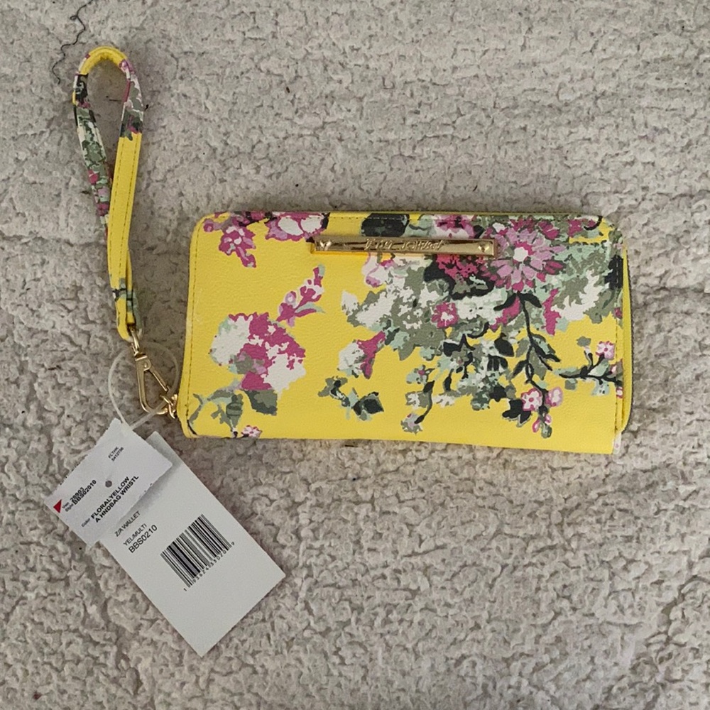 NWT Betsy Johnson yellow floral wristlet wallet